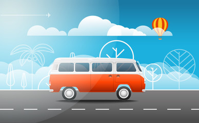 Poster - Car on the way vector illustration