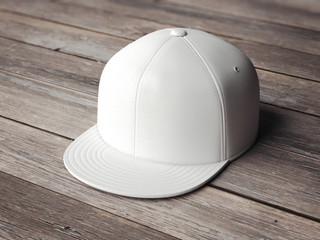 Wall Mural - White snapback on the wooden floor. 3d rendering