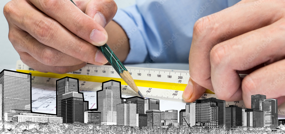 Paper Draw Engineer engineer and drawing paper building whole world Stock Photo | Adobe Stock