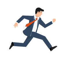 Flat Style Vector Illustration Of A Businessman Running, Business Concept