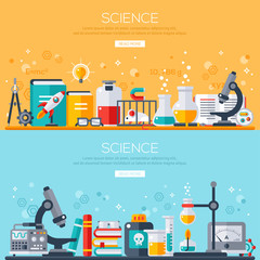 Wall Mural - horizontal banners set with scientist workplaces