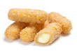 Fried Cheese nuggets isolated on white background. Fried mozzarella cheese sticks close up on white