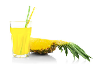 Pineapple and cup of juice, isolated on white