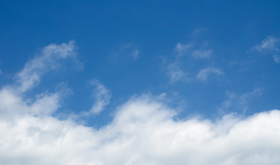 Wall Mural - White clouds in the blue sky. Cloudscape over horizon.