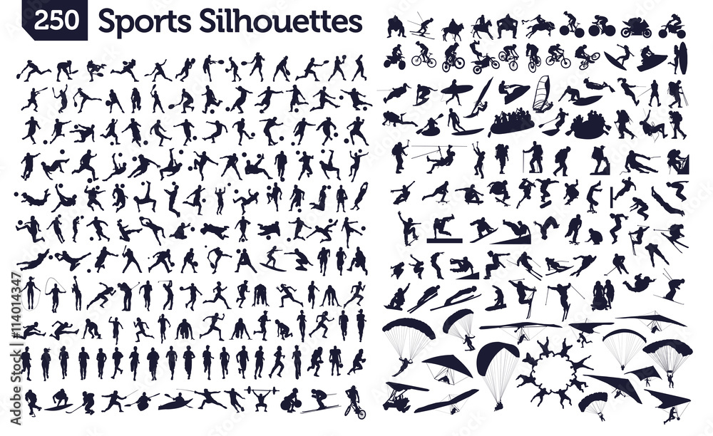 250 sport silhouettes - obrazy, fototapety, plakaty 