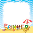 © tharnthip - Illustration vector of summer text design with beach of sea border.Blank for your text or message.