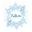 Outline Kolkata Skyline with Blue Landmarks and Copy Space.