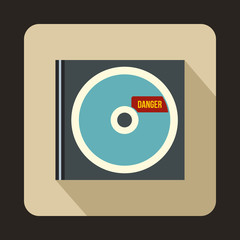 Poster - CD with danger lettering icon, flat style