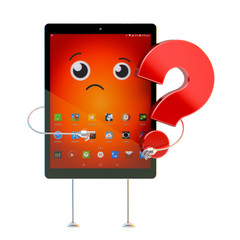 Aufkleber - Tablet cartoon character with question mark. 3D illustration. Co