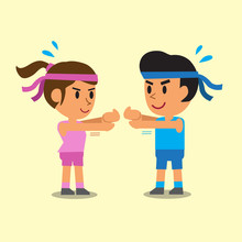 Cartoon A Man And A Woman Doing Wrist Extension Stretch Exercise