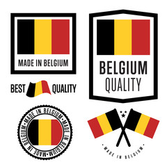 Canvas Print - Made in Belgium label set. Vector Belgium flag. Symbol of quality. Manufacturing by Belgium. Tags and sticker collection. Vintage and modern stamp.