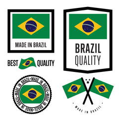 Canvas Print - Made in Brazil label set. Vector Brazil flag. Symbol of quality. Manufacturing by Brazil. Tags and sticker collection. Vintage and modern stamp.