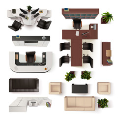 Canvas Print - Office Interior Elements Top View Set