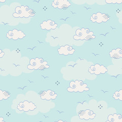 Aufkleber - seamless pattern with clouds and birds