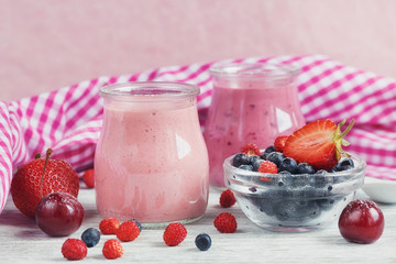 Berry smoothie, healthy summer detox yogurt drink, diet or vegan