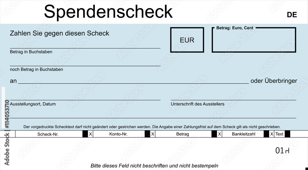 Foto Auf Leinwand Original Spendenscheck Blanko Blue Nikkel Art De