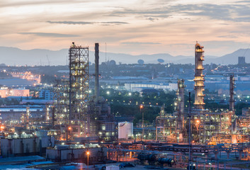 Oil Refinery factory in the morning and Sunrise