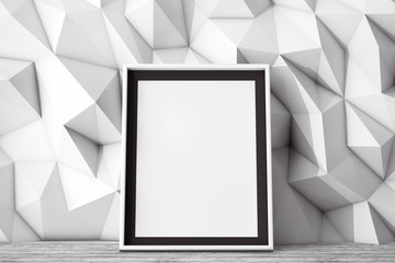 Poster - Blank Picture Frame in front of Low Polygon Decorative Wall. 3d