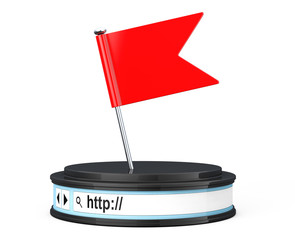 Poster - Red Flag over Browser Address Bar as Round Platform Pedestal. 3d