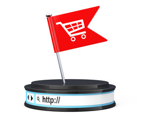 Poster - Red Flag with Shopping Cart Icon over Browser Address Bar as Rou