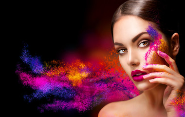Wall Mural - Beauty woman with bright color makeup