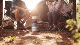 Fototapeta  - Couple sitting in chairs outside the tent