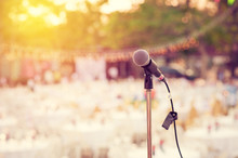 Microphone On Outdoor Stage. Vintage Filter
