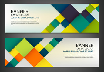 Wall Mural - Two banners with colorful squares. Business design template. Horizontal banners vector set.