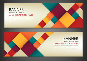 Wall Mural - Two banners with colorful squares. Business design template. Horizontal banners vector set.