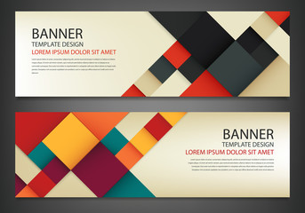 Wall Mural - Two banners with colorful squares. Business design template. Horizontal banners vector set.