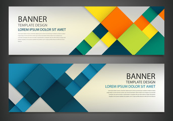 Wall Mural - Two banners with colorful squares. Business design template. Horizontal banners vector set.