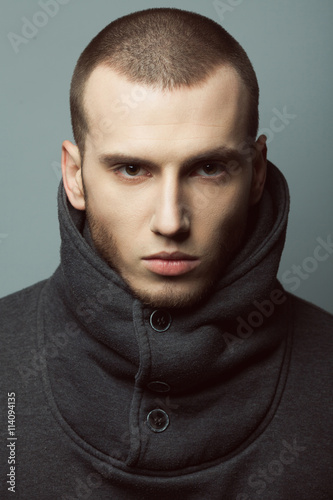 Male Beauty Concept Portrait Of Brutal Young Man With Short Hair