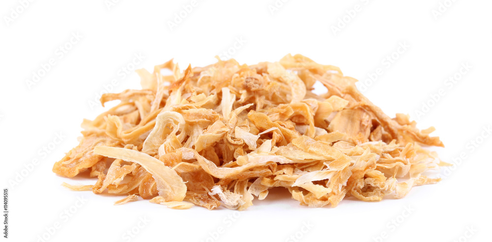 Dried onion slices isolated on white