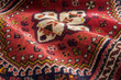 Close up of the central part of a persian shiraz oriental carpet