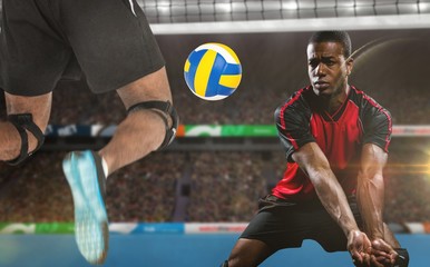 Poster - Composite image of sportsmen are playing volleyball 