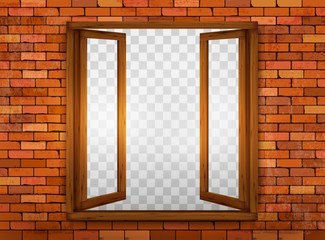 Poster - Wooden window on the windowsill. Vector.
