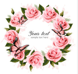 Fototapete - Holiday background with beauty flowers and butterflies. Vector.