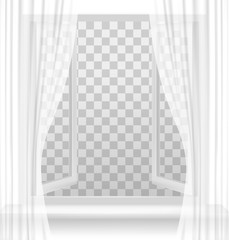 Poster - Open window with curtains on a transparent background. Vector.