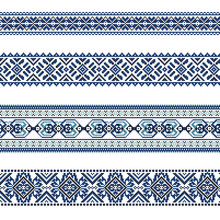 Set Of Ethnic Ornament Pattern In Blue Colors