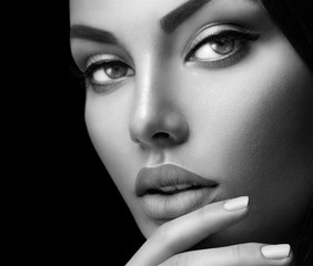 Poster - beauty fashion black and white woman's portrait with perfect makeup and nails