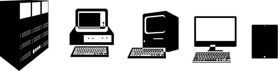 Computer evolution silhouette: from old PC to modern tablet