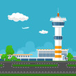 Airport Terminal, Runway at the Airport with Control Tower ,Travel and Tourism Concept ,Vector Illustration