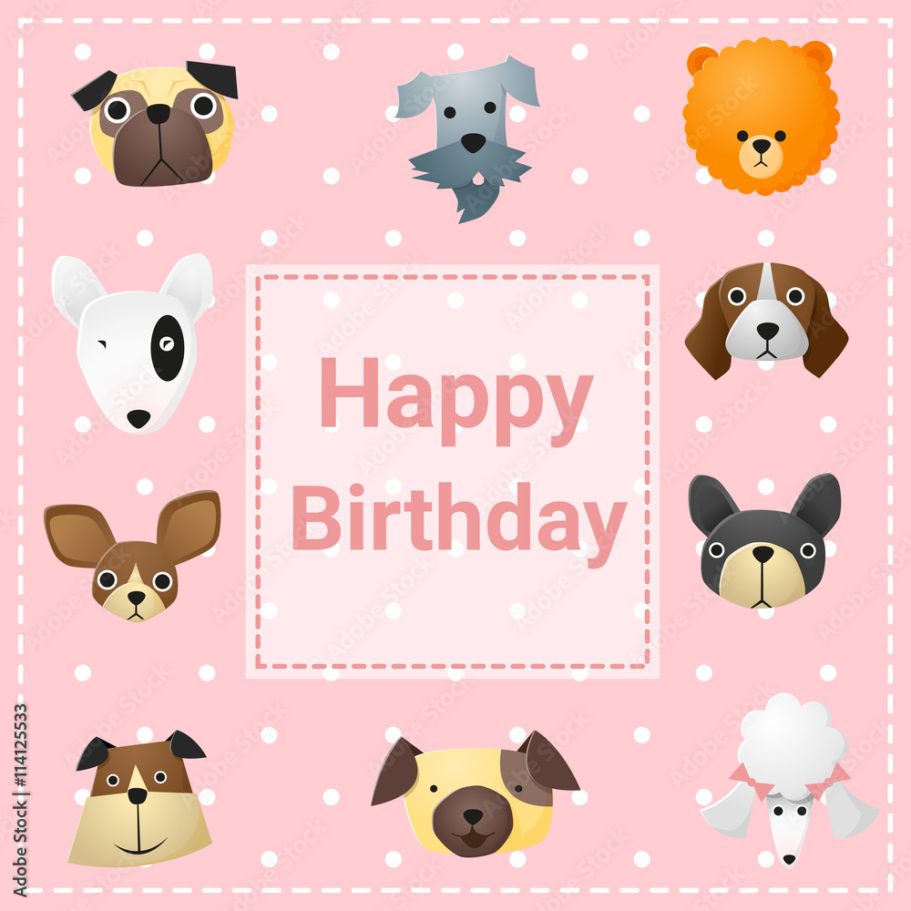 Cute happy birthday card with funny dogs, vector, illustration Stock ...
