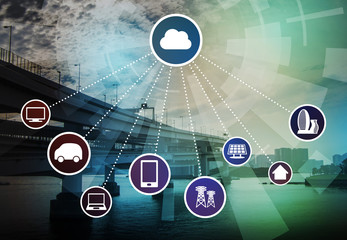 Poster - cloud computing and various communication devices, abstract image visual