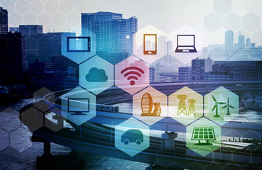 Fototapete - smart city and internet of things, abstract image visual