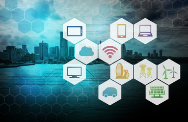 Leinwandbilder - smart city and internet of things, abstract image visual