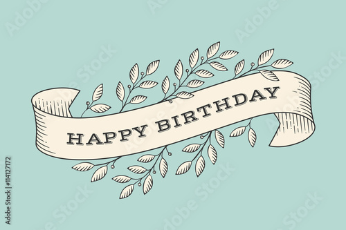 Greeting Card With Inscription Happy Birthday Old Vintage Ribbon