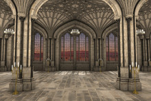 Gorgeous View Of Gothic Cathedral Interior 3d CG Illustration