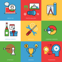 Poster - business cycle site concept vector set line art color image