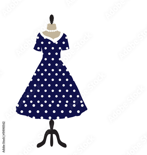 Retro Dress On A Hanger Dotted Design Polka Dots Hand Drawing